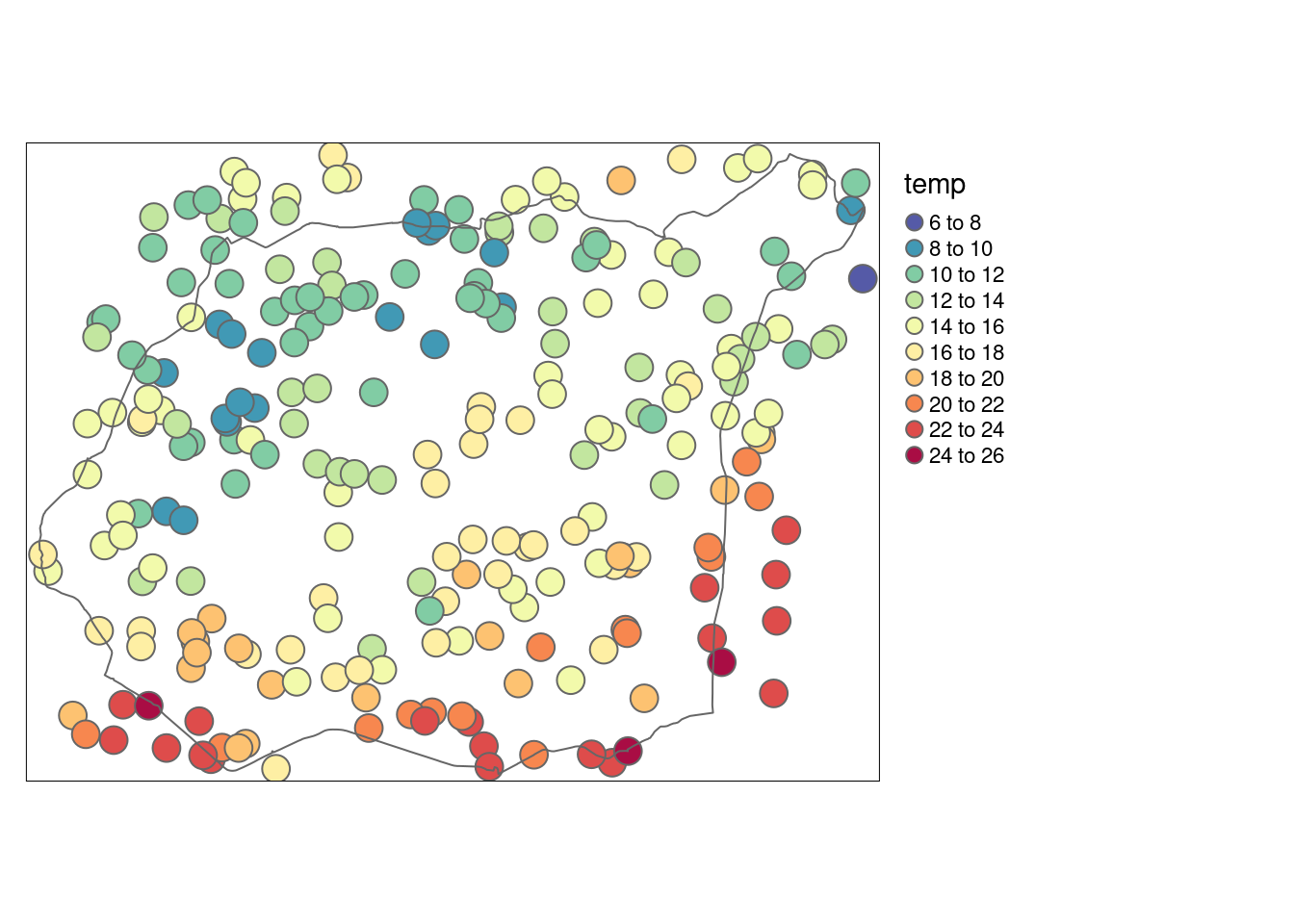 Przykładowe dane reprezentujące pomiary punktowe zmiennej numerycznej.