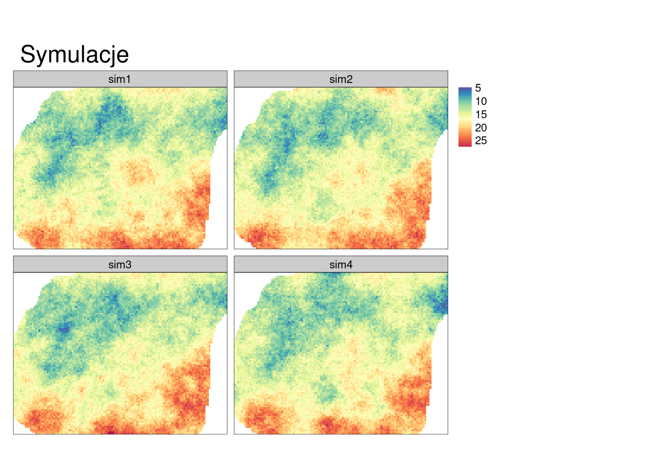 Przykłady symulowanych wartości badanej zmiennej dla całego obszaru.