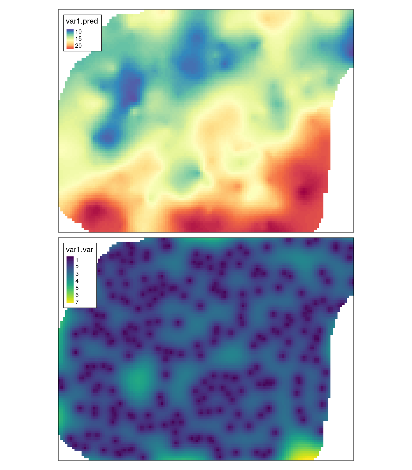Estymacja i wariancja estymacji używając metody krigingu z trendem (KZT).