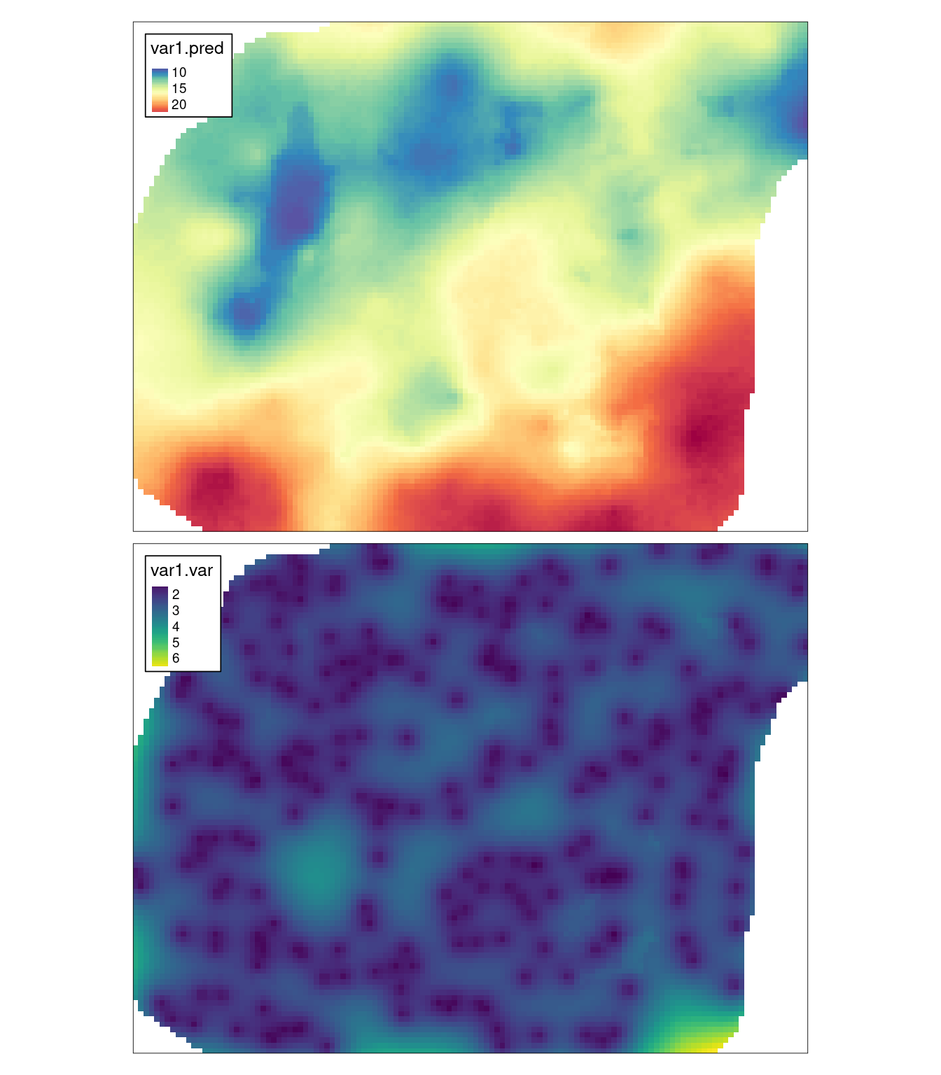 Estymacja i wariancja estymacji używając zmiennych ndvi i srtm i metody krigingu uniwersalnego (KU).