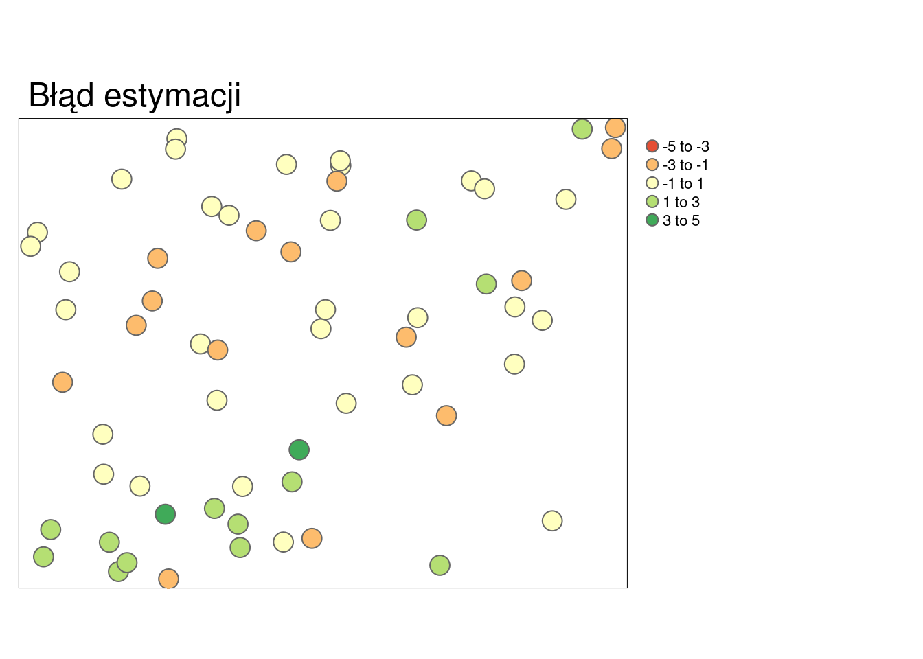 Mapa przedstawiająca rozkład przestrzenny błędów estymacji.
