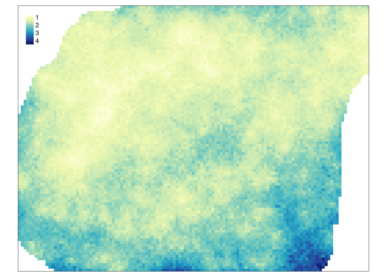 Mapa odchylenia standardowego symulowanych wartości.