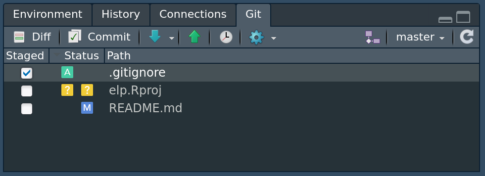 Panel Git w RStudio.